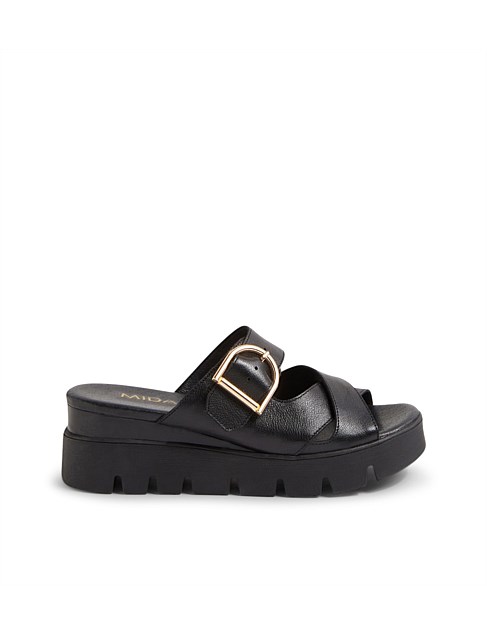 Ronty Black Leather Slides