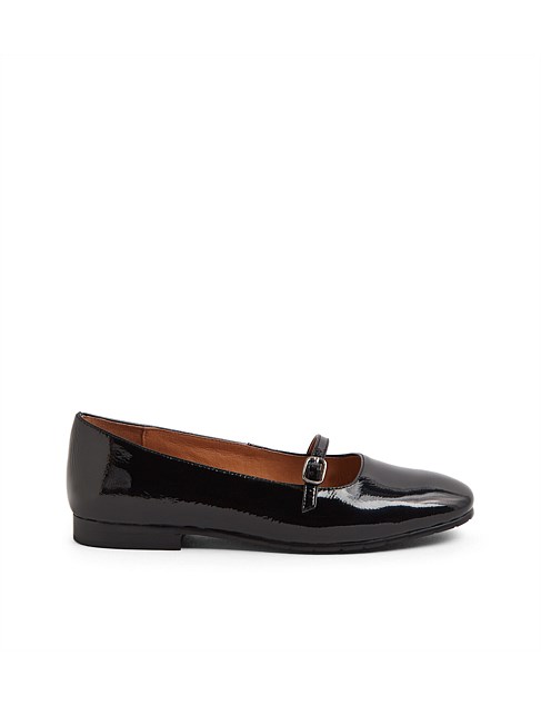 Matto Black Patent Leather Flat Shoes