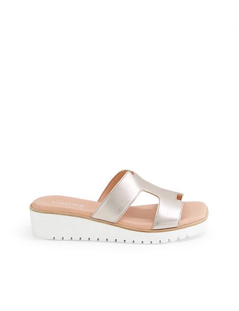 Kenar Platino White Leather Slides