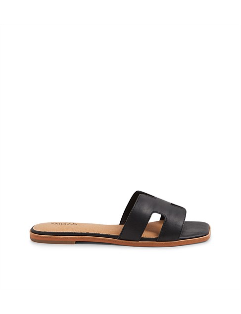 Stevans Black Natural Leather Slides