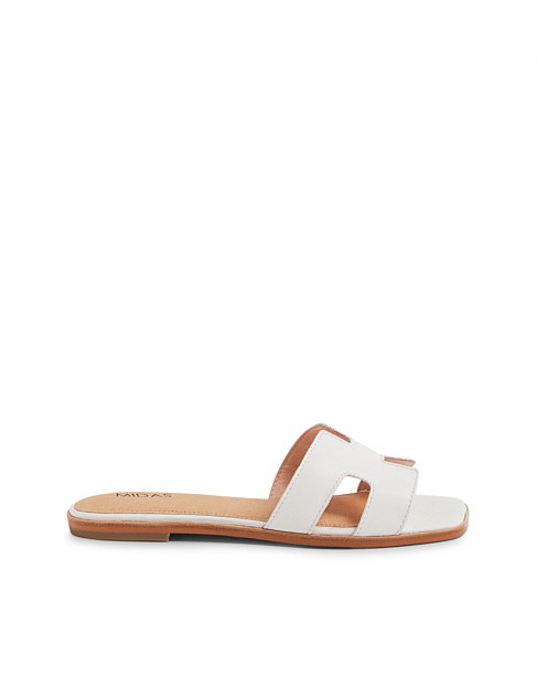 Stevans White Leather Slides