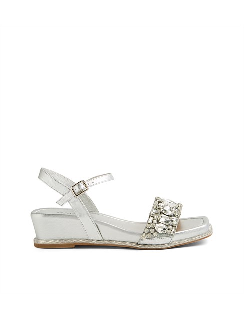 Avver Silver Leather Jewels Sandals