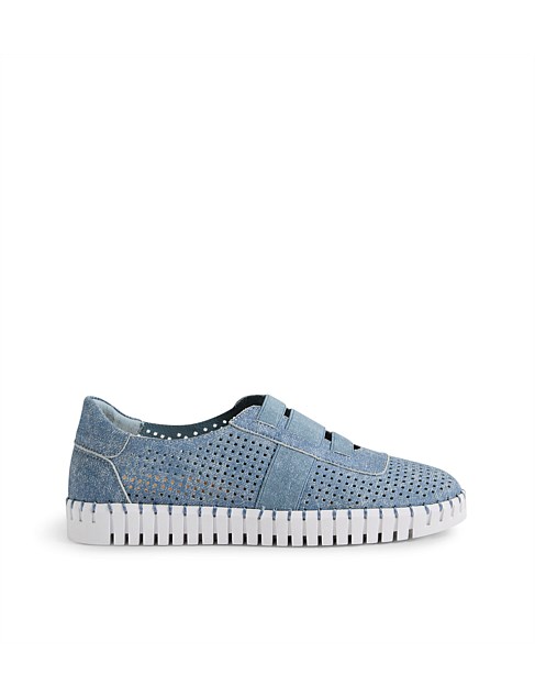 Harys Blue Denim White Leather Sneakers