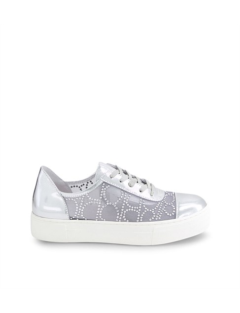 Fasha Silver Jewels Leather Mesh Sneakers