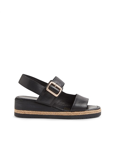 Issy Black Leather Sling Back Sandals