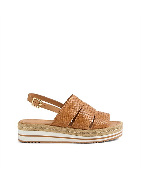 Alikol Tan Weave Leather Sling Back Sandals