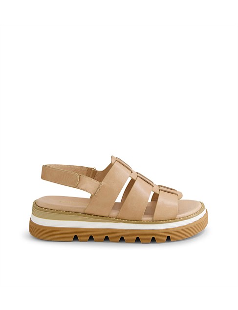 Syah Cappucino Leather Sling Back Sandals