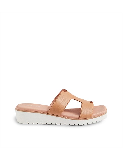 Kenar Dark Tan White Leather Slides