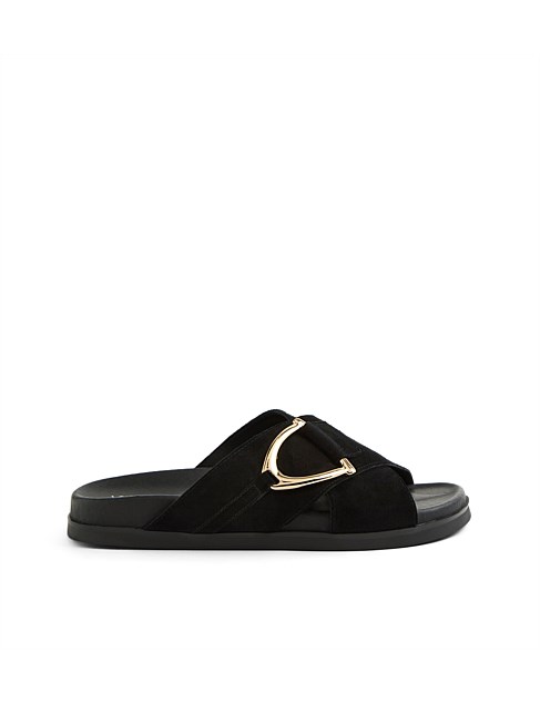 Rulle Black Suede Slides