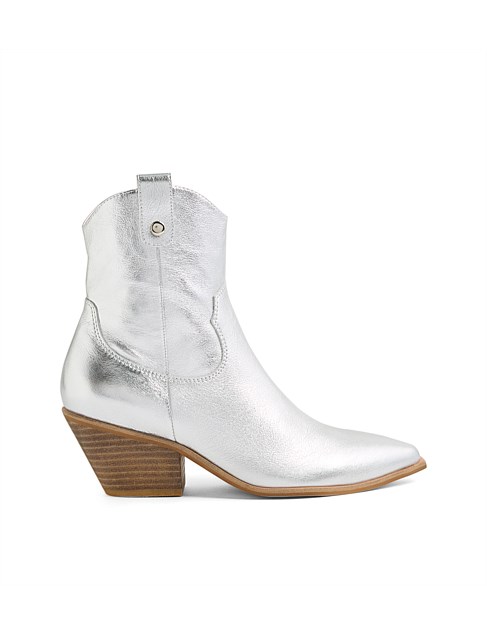 Dallon Silver Crush Leather Ankle Boots