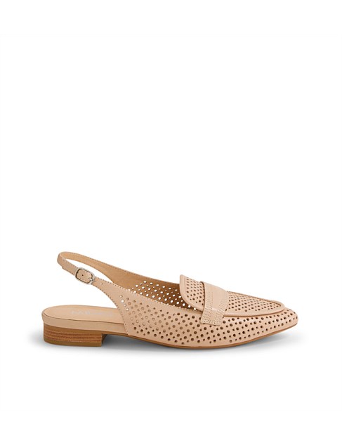 Della Dark Nude Leather Flat Shoes