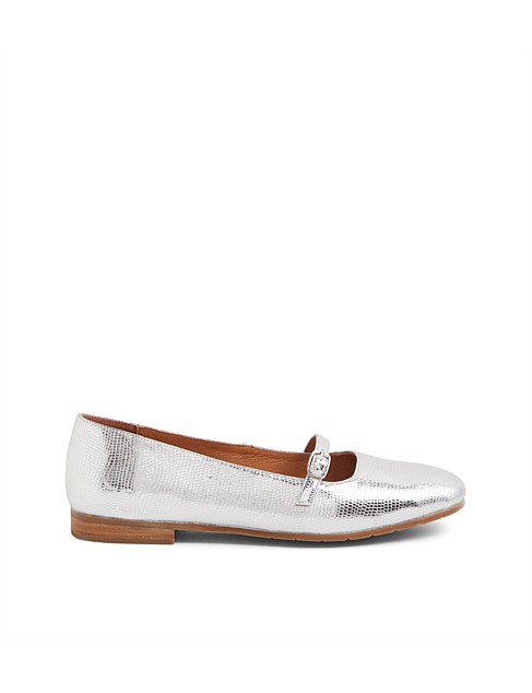 Matto Silver Lizard Leather Flat Shoes