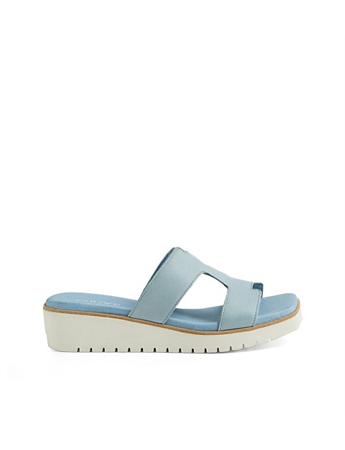 Kenar Denim White Leather Slides