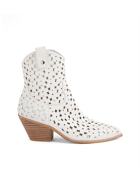 Dennia White Leather Ankle Boots