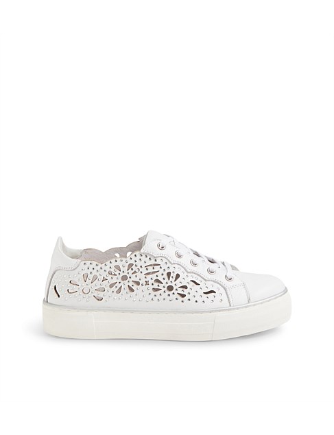 Fasse White Silver Leather Jewels Sneakers