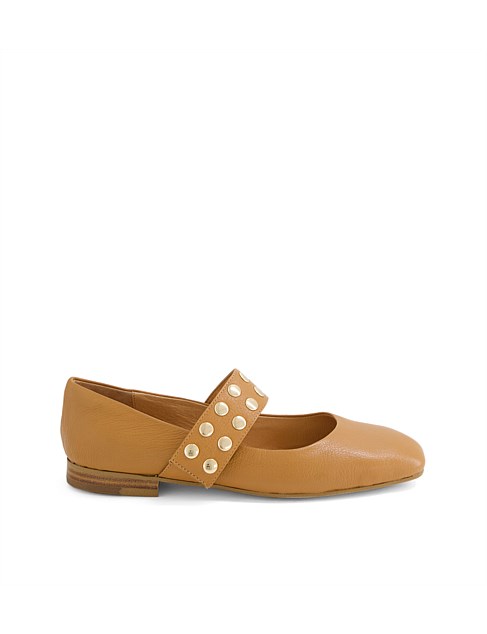 Paylah Dark Tan Leather Flat Shoes