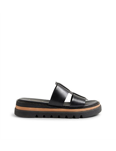 Steey Black Leather Slides