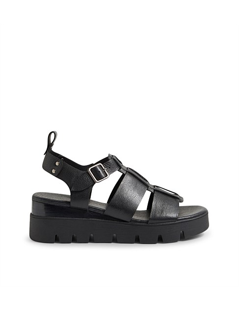 Reela Black Leather Sandals