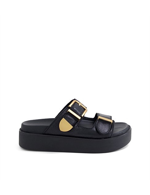 Greeyas Black Leather Slides