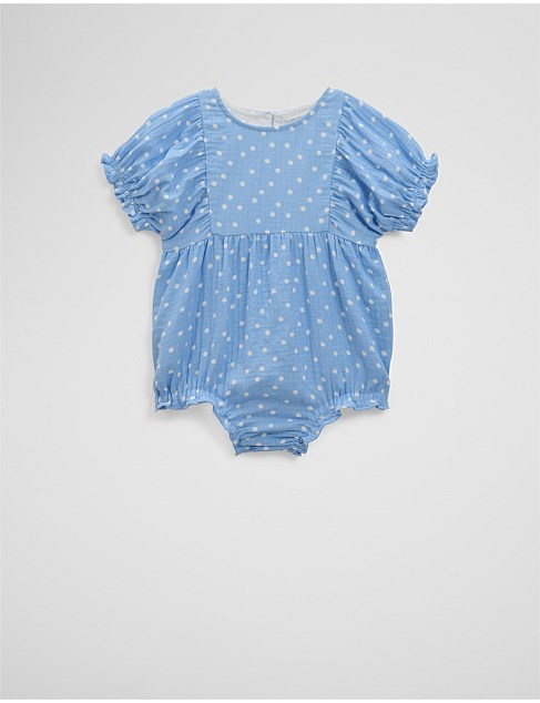 Organically Grown Cotton Short Sleeve Gathered Romper