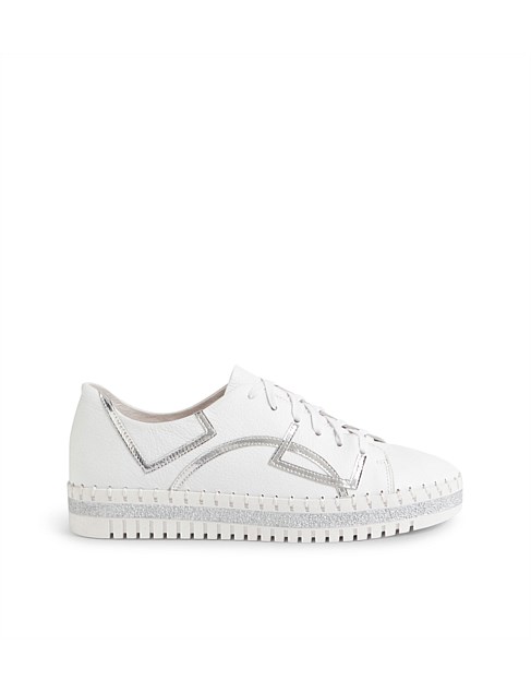 Mando White Silver Crush Leather Sneakers