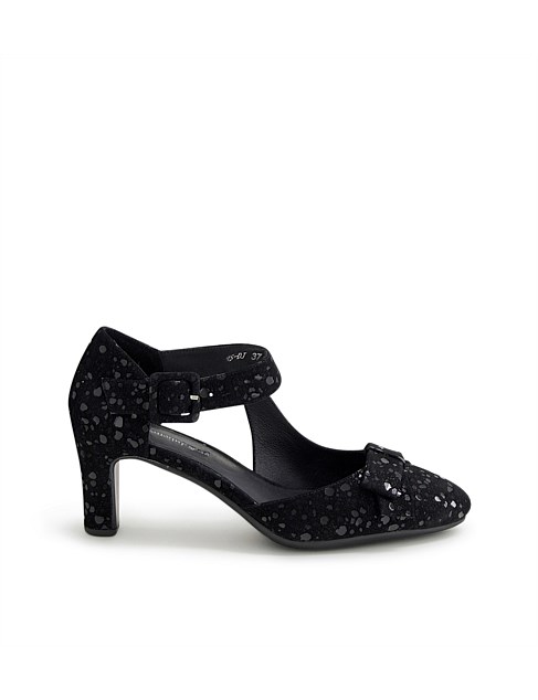 Tunis Black Sparkle Suede Mary Jane Heels