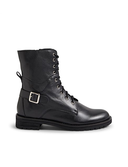 Miyoko W Black Leather Lace Up Boots