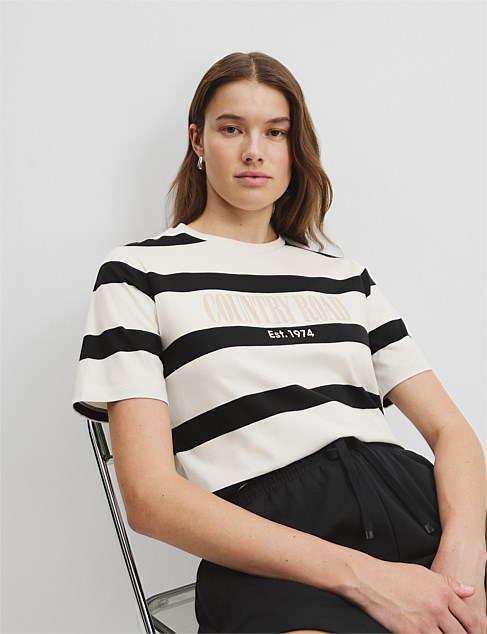 Verified Australian Cotton Stripe Heritage Embroidered T-Shirt