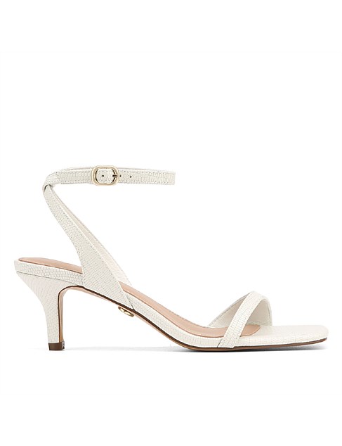 KEENAN White Embossed Leather Strappy Heel