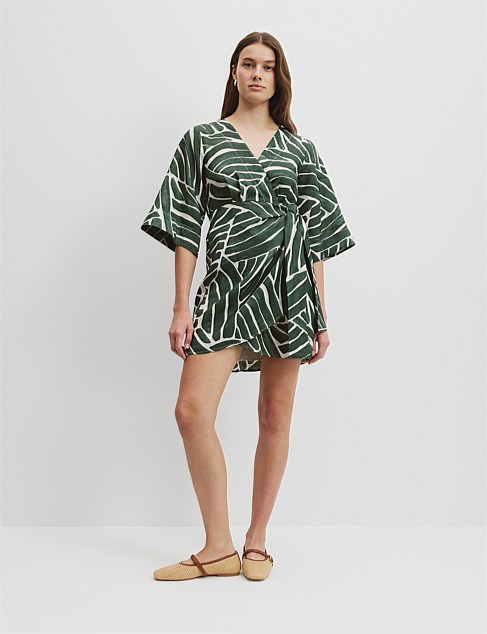 Print Ramie Wrap Dress