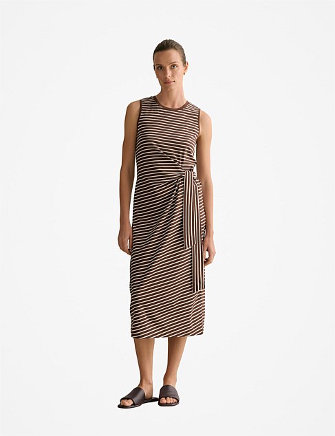 Cotton Interlock Stripe Gathered Tank Dress