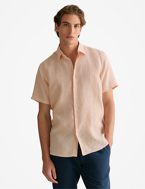 Linen Fine Stripe Short Sleeve Shirt