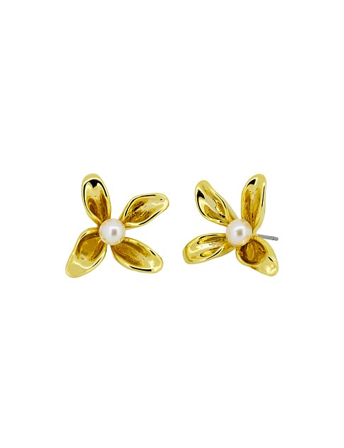 BLANCA FLOWER STUD EARRINGS W/ PEARL CENTRE