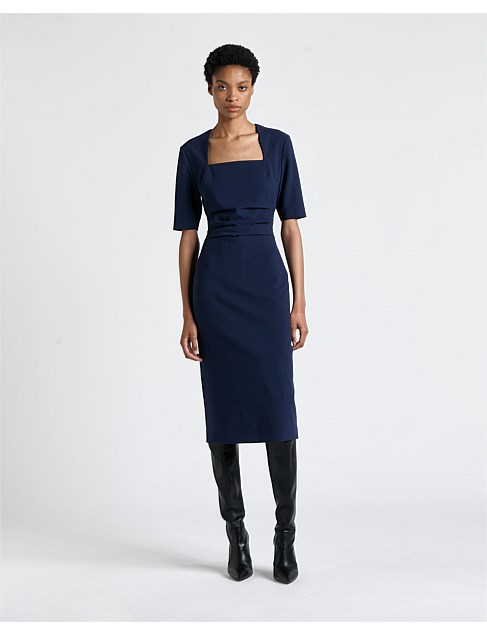 NAVY SQUARE NECK COLUMN DRESS