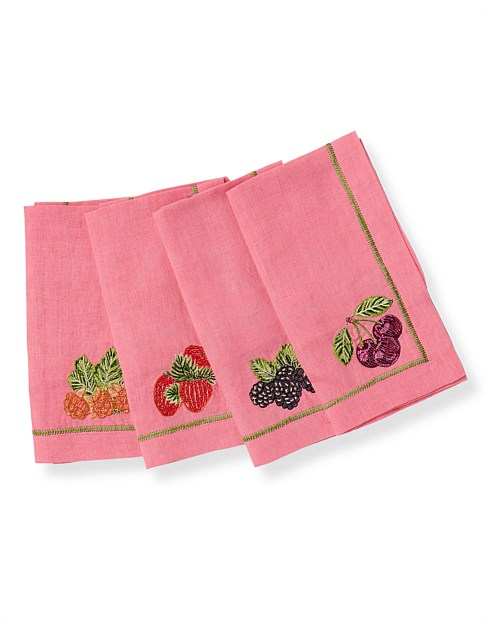 Berry Bliss Embroidered Linen 4 Pieces Napkin Set