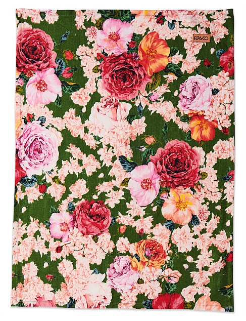 Rose Garden Linen Tea Towel