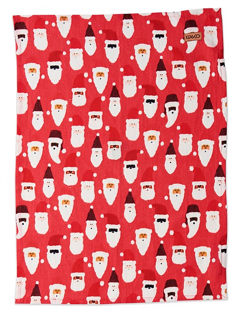 HoHoHo Red Linen Tea Towel One Size