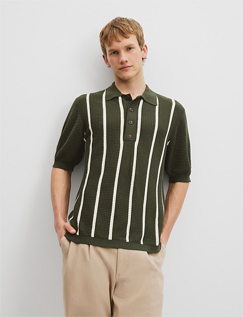 Australian Cotton Stripe Short Sleeve Waffle Knit