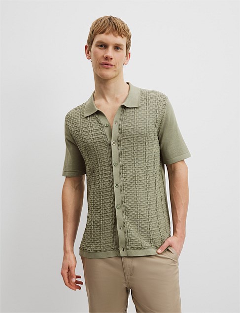 Cotton Silk Textured Knit Shirt