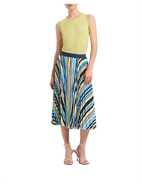 STRIPE SEASON PLEAT MIDI SKIRT