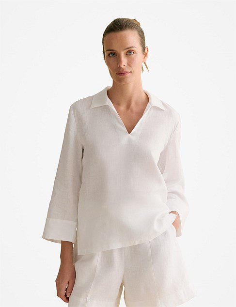 Linen Collared Popover Shirt