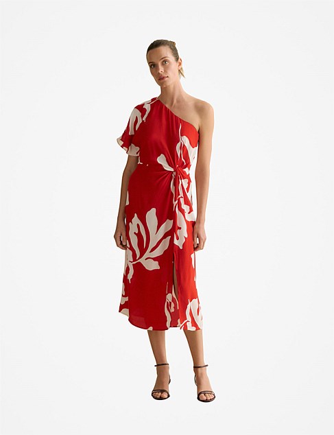 Stencil Palm One Shoulder Dress