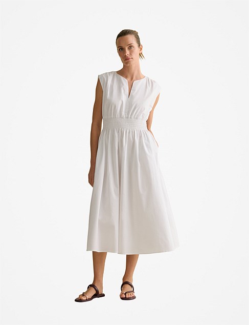 Cotton Sateen Shirred Waist Dress