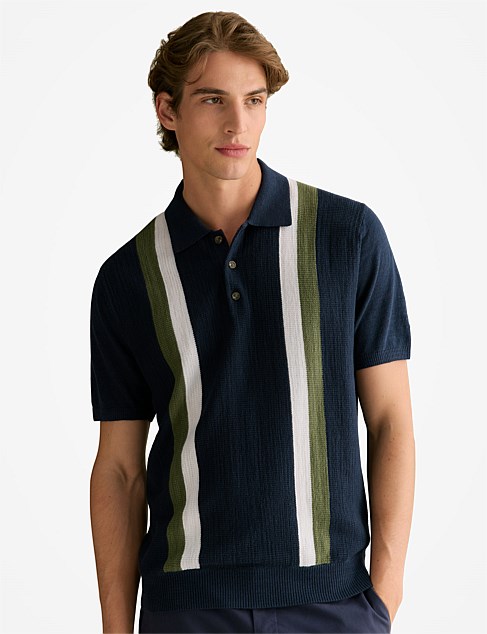 Cotton Linen Textured Stripe Polo