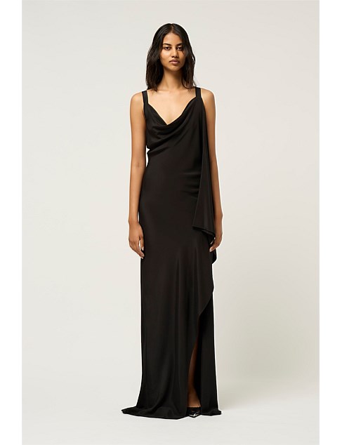 ASYMMETRICAL BIAS SILK SATIN GOWN