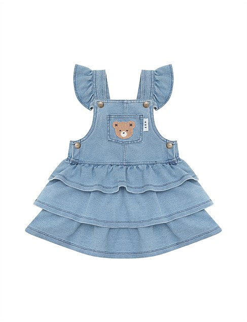 HUXBEAR KNIT DENIM FRILL PINAFORE