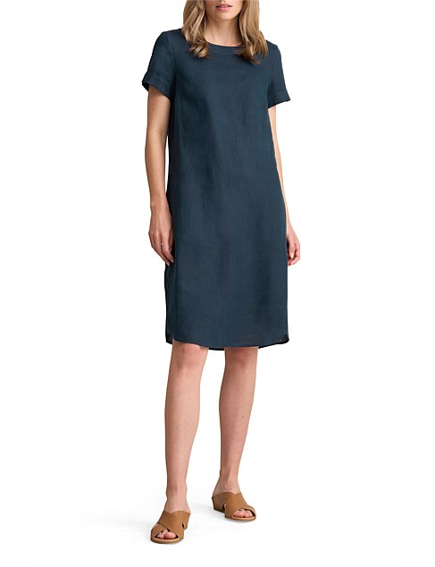 SCOOP NECK INK LINEN DRESS