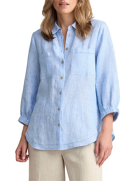 ESSENTIAL CHAMBRAY CROSS DYE LINEN SHIRT