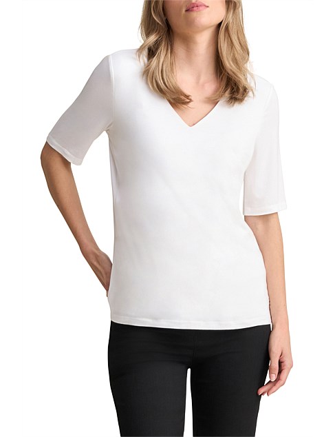 LINEN MIX WHITE V-NECK TOP