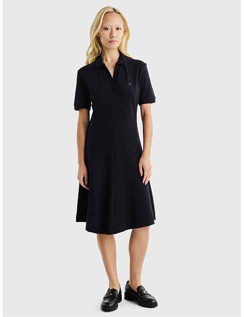 Stripe Open Placket Polo Dress